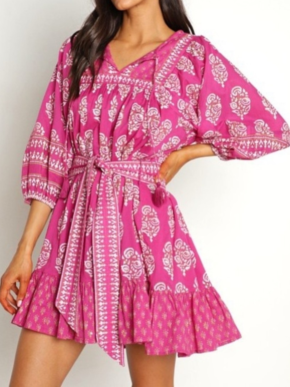 Cleobella Magdalena Mini Dress / Pink Block Print